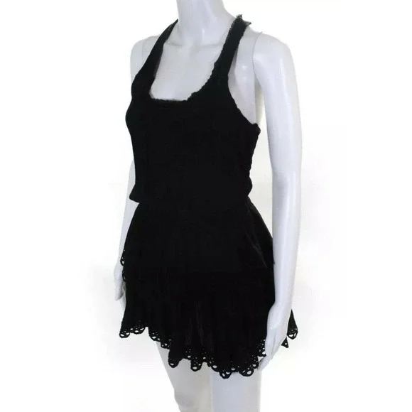 LoveShackFancy Tiered Scoop Neck Racerback Mini Dress Black Beach Swim Size 1